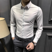 冬季男士衬衫长袖2023新款秋冬高级商务加绒加厚保暖衬衣修身男装