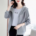 灰色卫衣女春秋薄爆款开衫拉链气质妈妈外套2023新款宽松连帽上衣