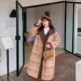 胖人妹妹mm加肥特大号码服饰女装韩版咖色格纹长短款上衣立领外套