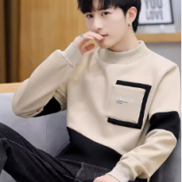 加绒卫衣男秋冬季加厚保暖拼色上衣服青少年初中学生半高领打底衫